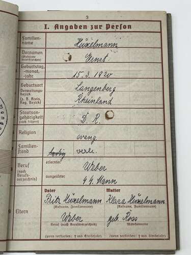 WW2 German SS. Wehrpass. Totenkopf Division/ SS Headquarters.